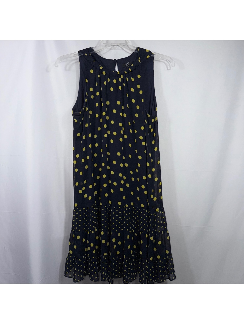 MSK Petite Polka Dot Tiered Sleeveless Dress 14P